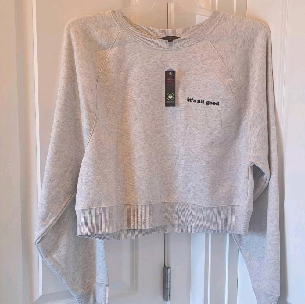 Brand New NOBO Women's Gray Cropped Sweatshirt with Embroidered Text